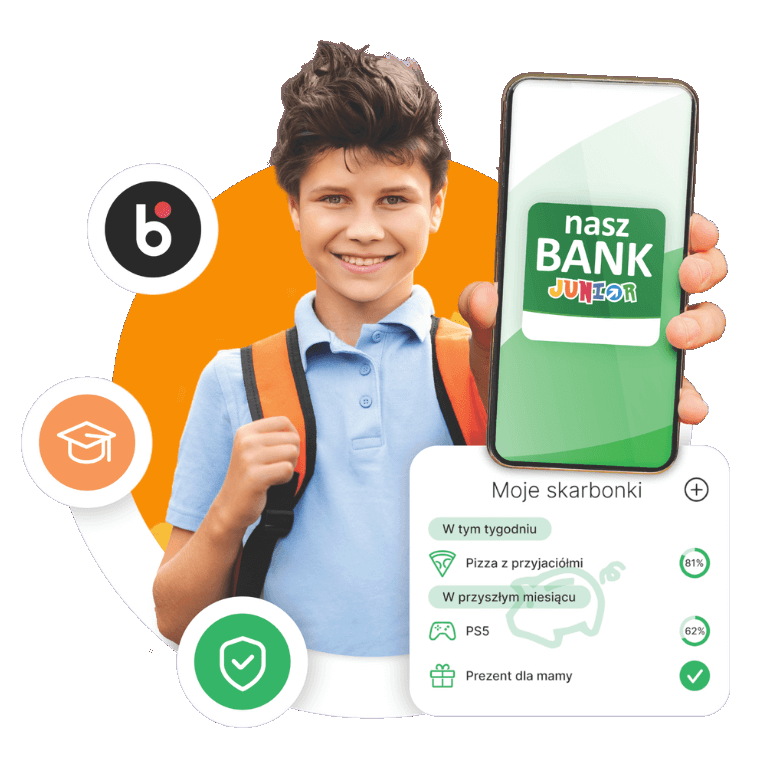 Dziecko prezentuje aplikację Nasz Bank Junior