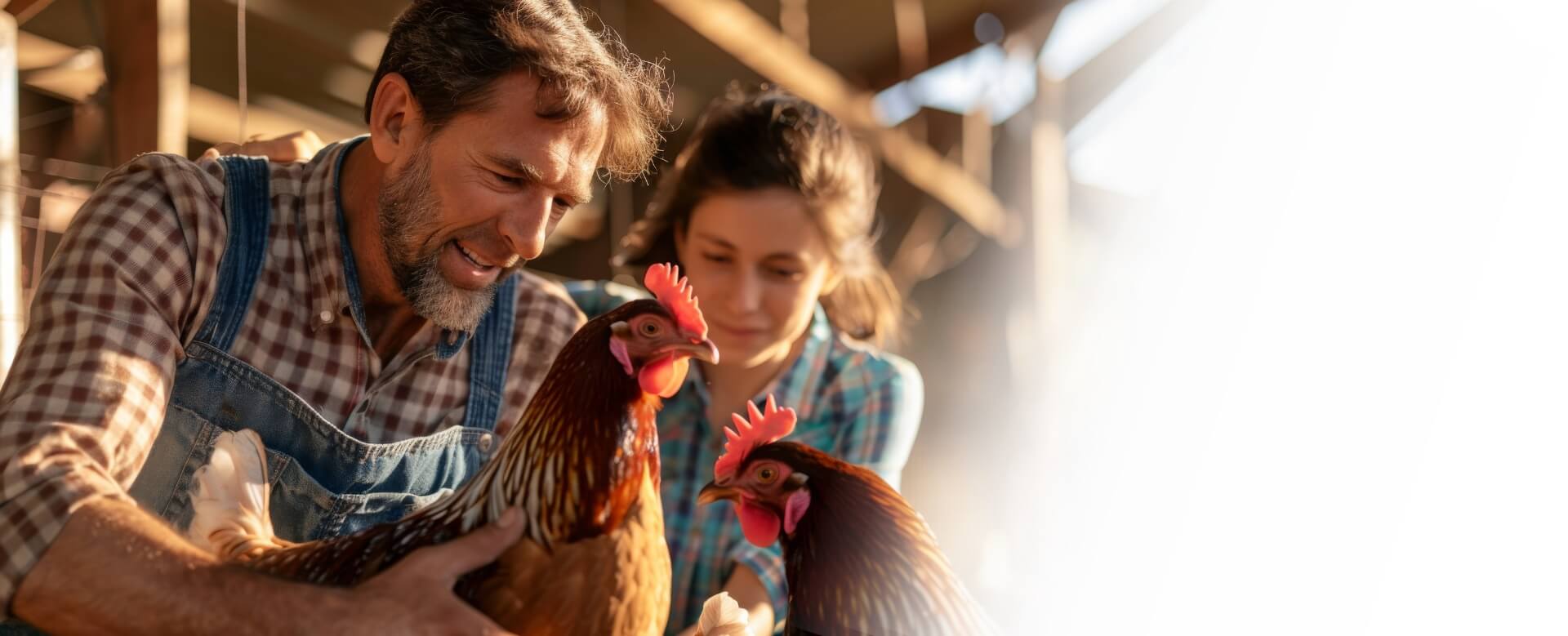 Mężczyzna i kobieta z kurami